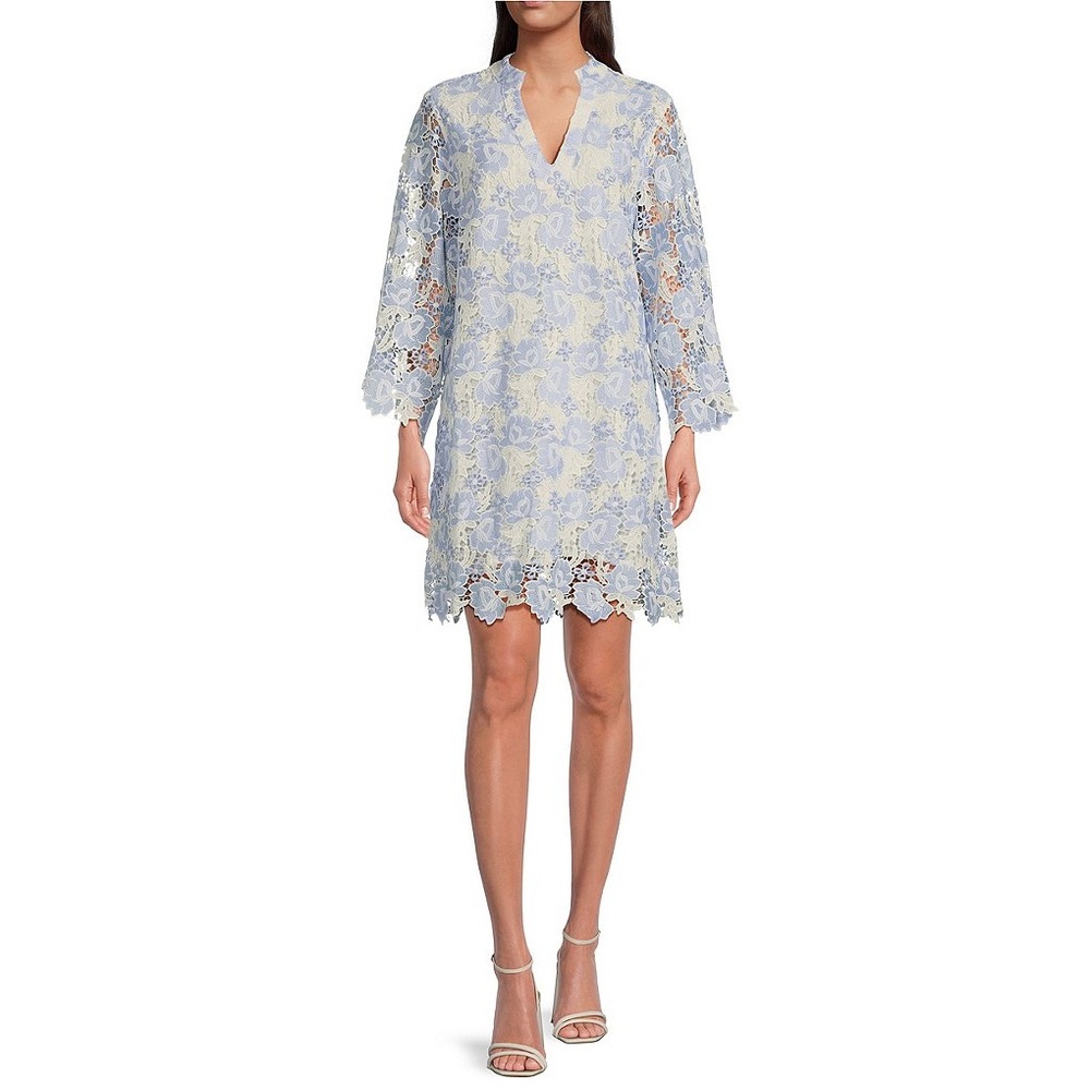 NWT J.Marie Maggie Floral Lace Split V-Neck Long Sleeve Shift Dress Sz S - Picture 7 of 12